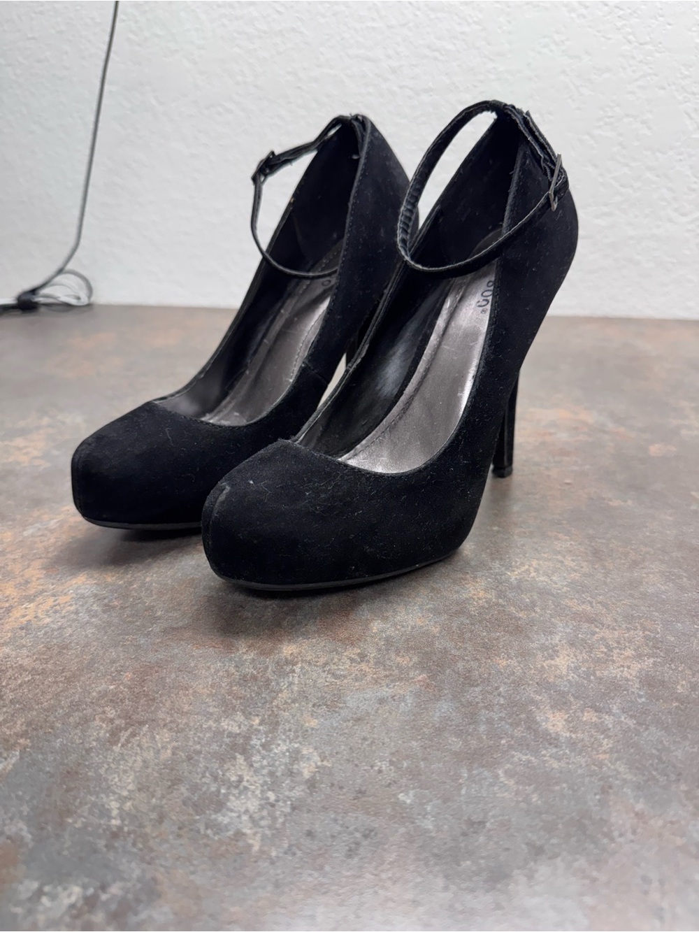 BAMBOO Black Suede Platform Mary Jane Heels